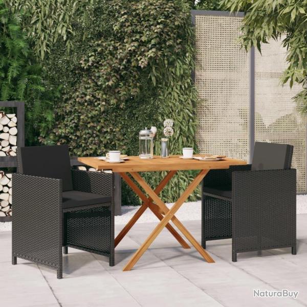 Ensemble � manger de jardin avec coussins 3 pcs noir