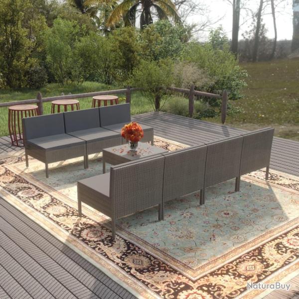 Salon de jardin 8 pcs avec coussins r�sine tress�e gris