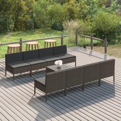 Salon de jardin 9 pcs avec coussins R&eacute;sine tress&eacute;e Gris