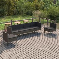 Salon de jardin 6 pcs avec coussins r&eacute;sine tress&eacute;e gris