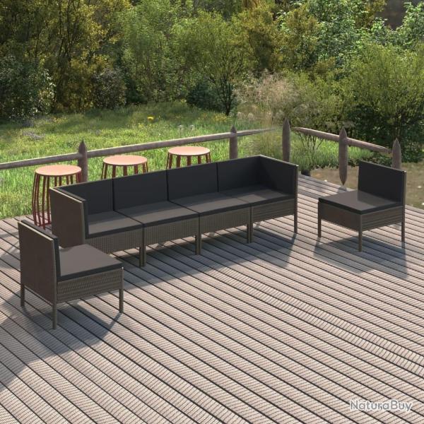 Salon de jardin 6 pcs avec coussins r�sine tress�e gris