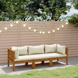 Canap&eacute; de jardin 3 places et coussin cr&egrave;me Bois d'acacia massif