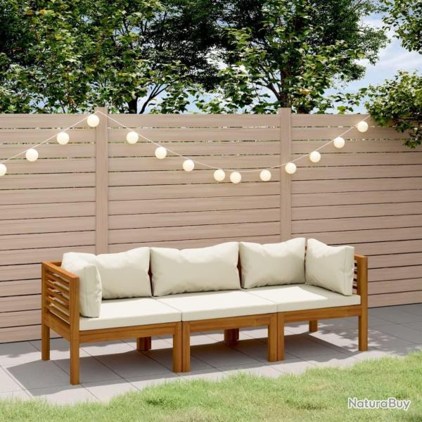 Canap� de jardin 3 places et coussin cr�me Bois d'acacia massif