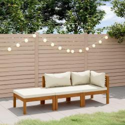 Salon de jardin 3 pcs avec coussin cr&egrave;me Bois d'acacia solide