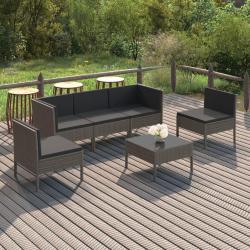 Salon de jardin 6 pcs avec coussins r&eacute;sine tress&eacute;e gris