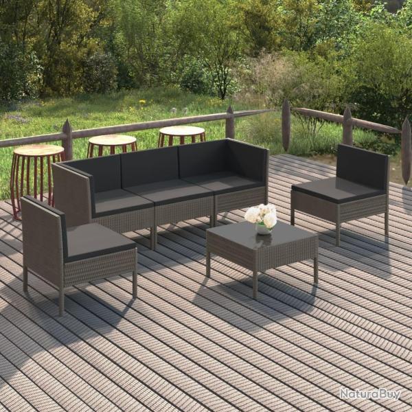 Salon de jardin 6 pcs avec coussins r�sine tress�e gris