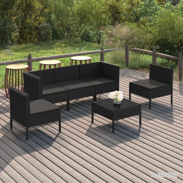 Salon de jardin 6 pcs avec coussins r�sine tress�e noir