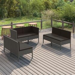 Salon de jardin 6 pcs avec coussins r&eacute;sine tress&eacute;e gris