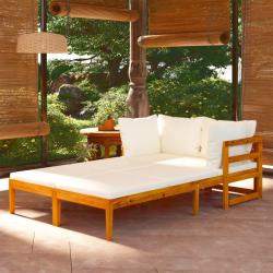 Chaises longues et coussins blanc cr&egrave;me lot de 2 bois d'acacia