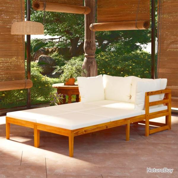 Chaises longues et coussins blanc cr�me lot de 2 bois d'acacia