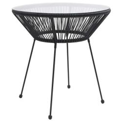 Table &agrave; manger de jardin Noir &Oslash;70x74 cm Rotin et verre