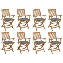 Chaises pliables d'ext&eacute;rieur et coussins lot de 8 Bois d'acacia