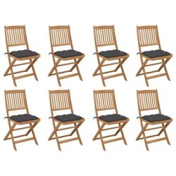 Chaises pliables d'ext&eacute;rieur et coussins lot de 8 Bois d'acacia