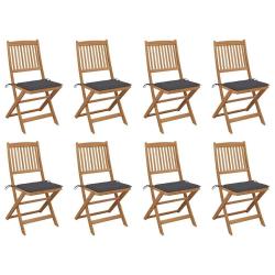 Chaises pliables d'ext&eacute;rieur et coussins lot de 8 Bois d'acacia