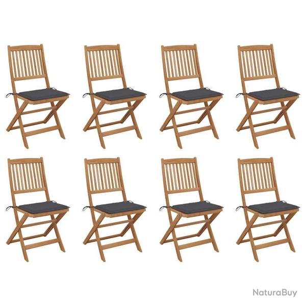 Chaises pliables d'ext�rieur et coussins lot de 8 Bois d'acacia