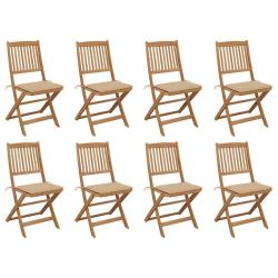 Chaises pliables d'ext&eacute;rieur et coussins lot de 8 Bois d'acacia