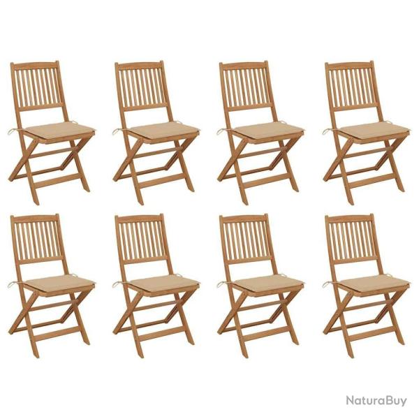 Chaises pliables d'ext�rieur et coussins lot de 8 Bois d'acacia