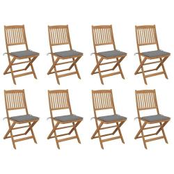 Chaises pliables d'ext&eacute;rieur et coussins lot de 8 Bois d'acacia
