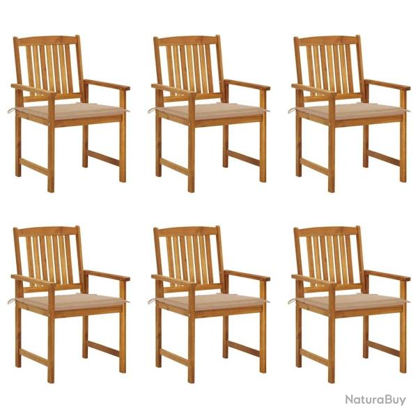 Chaises de jardin avec coussins lot de 6 Bois d'acacia massif