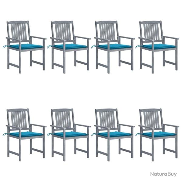 Chaises de jardin et coussins lot de 8 Bois acacia solide Gris