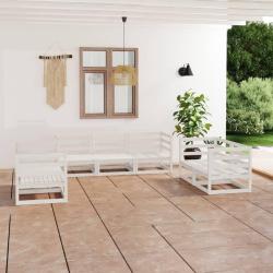 Salon de jardin 7 pcs Blanc Bois de pin massif