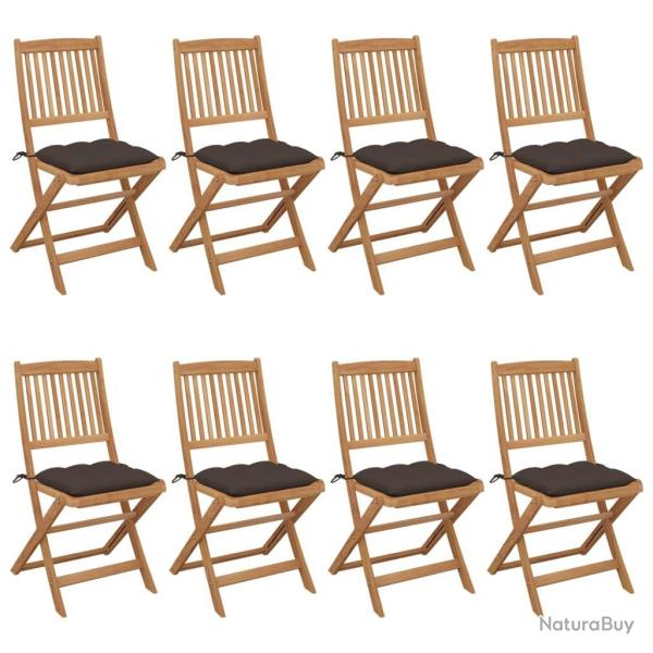 Chaises pliables de jardin lot de 8 avec coussins Bois d'acacia