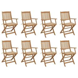Chaises pliables d'ext&eacute;rieur et coussins lot de 8 Bois d'acacia