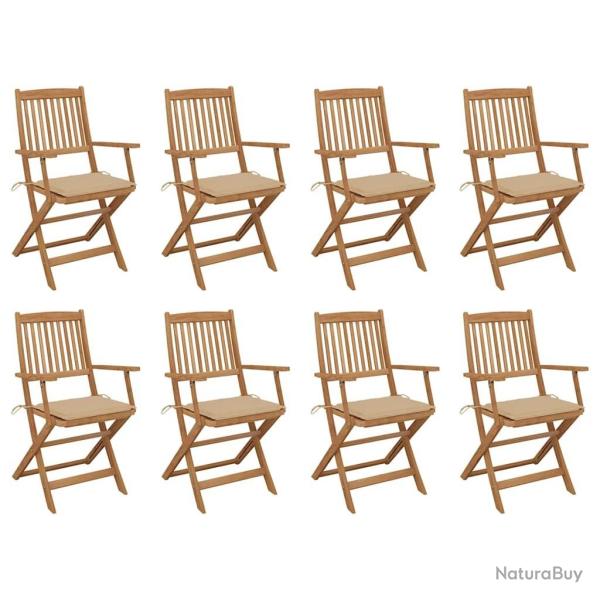 Chaises pliables d'ext�rieur et coussins lot de 8 Bois d'acacia