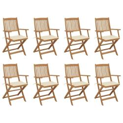Chaises pliables d'ext&eacute;rieur et coussins lot de 8 Bois d'acacia