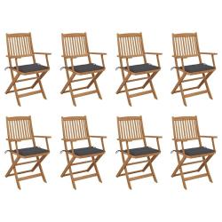 Chaises pliables d'ext&eacute;rieur et coussins lot de 8 Bois d'acacia