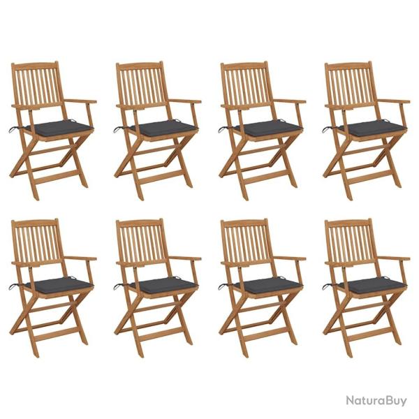 Chaises pliables d'ext�rieur et coussins lot de 8 Bois d'acacia