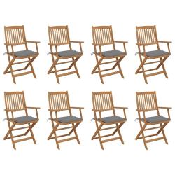 Chaises pliables d'ext&eacute;rieur et coussins lot de 8 Bois d'acacia