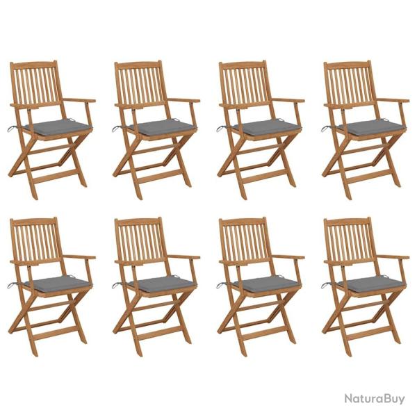 Chaises pliables d'ext�rieur et coussins lot de 8 Bois d'acacia