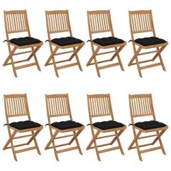 Chaises pliables de jardin lot de 8 avec coussins Bois d'acacia