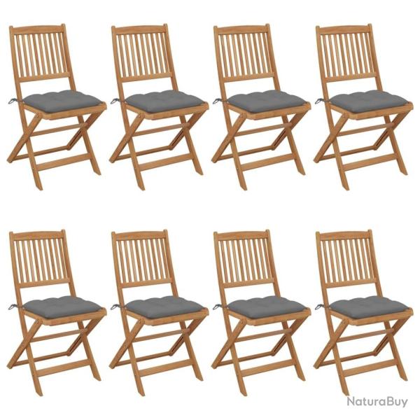 Chaises pliables de jardin lot de 8 avec coussins Bois d'acacia