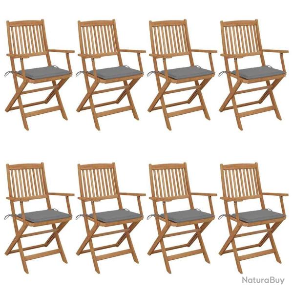 Chaises pliables de jardin lot de 8 avec coussins Bois d'acacia