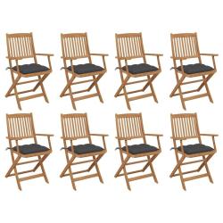 Chaises pliables d'ext&eacute;rieur et coussins lot de 8 Bois d'acacia