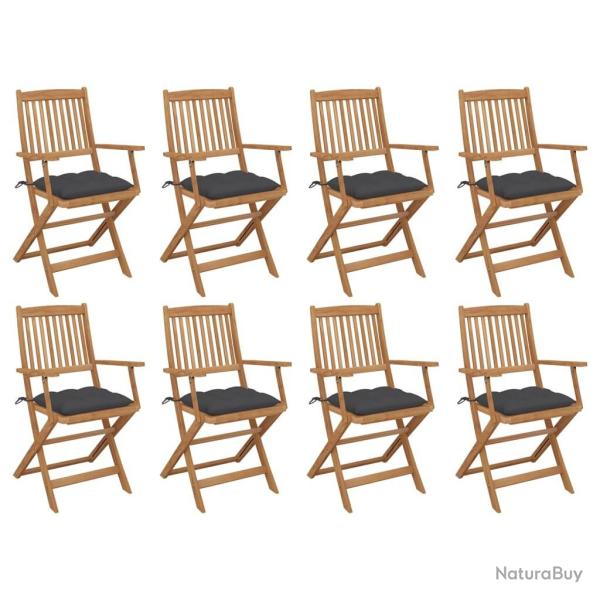 Chaises pliables d'ext�rieur et coussins lot de 8 Bois d'acacia