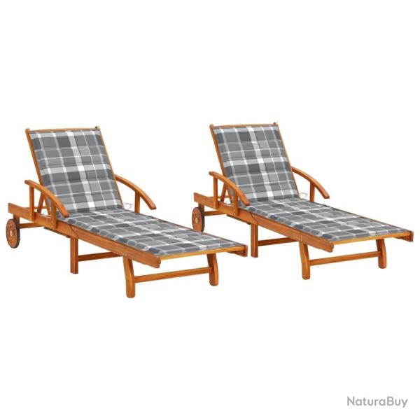 Chaises longues lot de 2 avec coussins Bois d'acacia solide