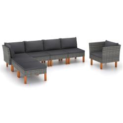 Salon de jardin 7 pcs R&eacute;sine tress&eacute;e et bois d'eucalyptus Gris
