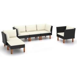 Salon de jardin 6 pcs R&eacute;sine tress&eacute;e et bois d'eucalyptus Noir