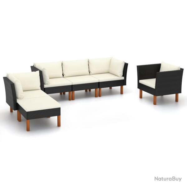 Salon de jardin 6 pcs R�sine tress�e et bois d'eucalyptus Noir