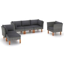 Salon de jardin 6 pcs R&eacute;sine tress&eacute;e et bois d'eucalyptus Gris