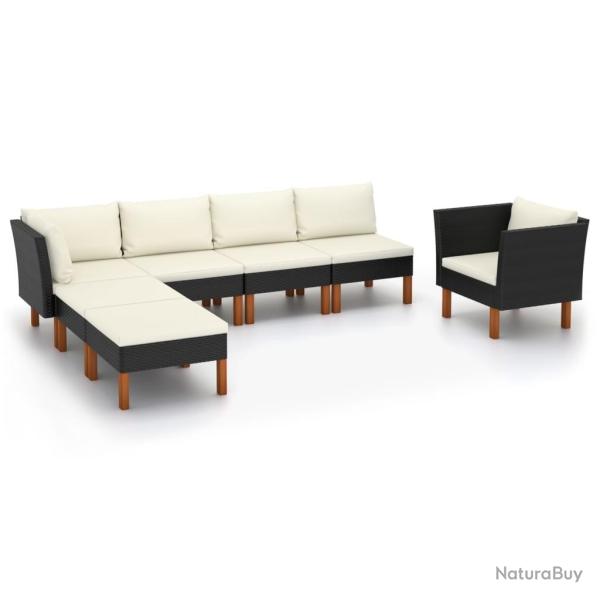 Salon de jardin 7 pcs R�sine tress�e et bois d'eucalyptus Noir