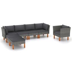 Salon de jardin 7 pcs R&eacute;sine tress&eacute;e et bois d'eucalyptus Gris