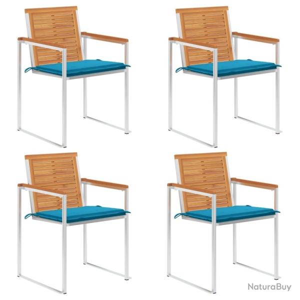 Chaises de jardin lot de 4 avec coussins Bois d'acacia massif