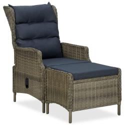 Chaise inclinable de jardin avec tabouret R&eacute;sine tress&eacute;e Marron