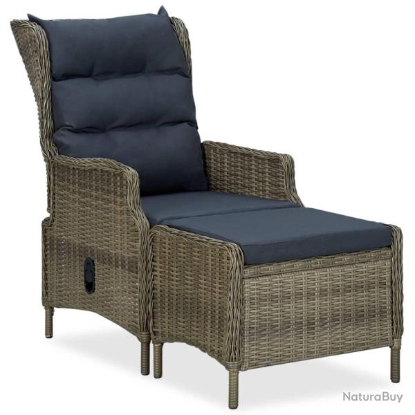 Chaise inclinable de jardin avec tabouret R�sine tress�e Marron
