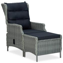 Chaise inclinable de jardin tabouret R&eacute;sine tress&eacute;e Gris clair
