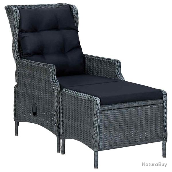 Chaise inclinable de jardin tabouret r�sine tress�e gris fonc�